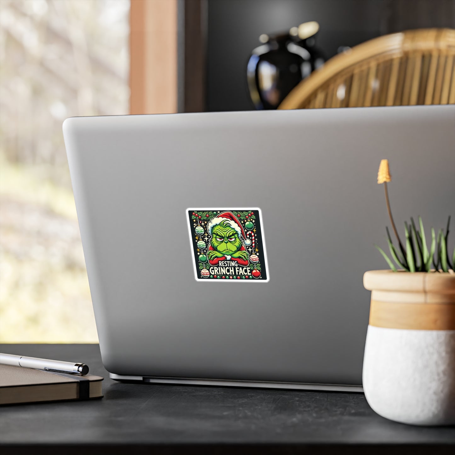 Resting Grinch Face Vinyl Decal - Holiday Sticker for Festive Fun