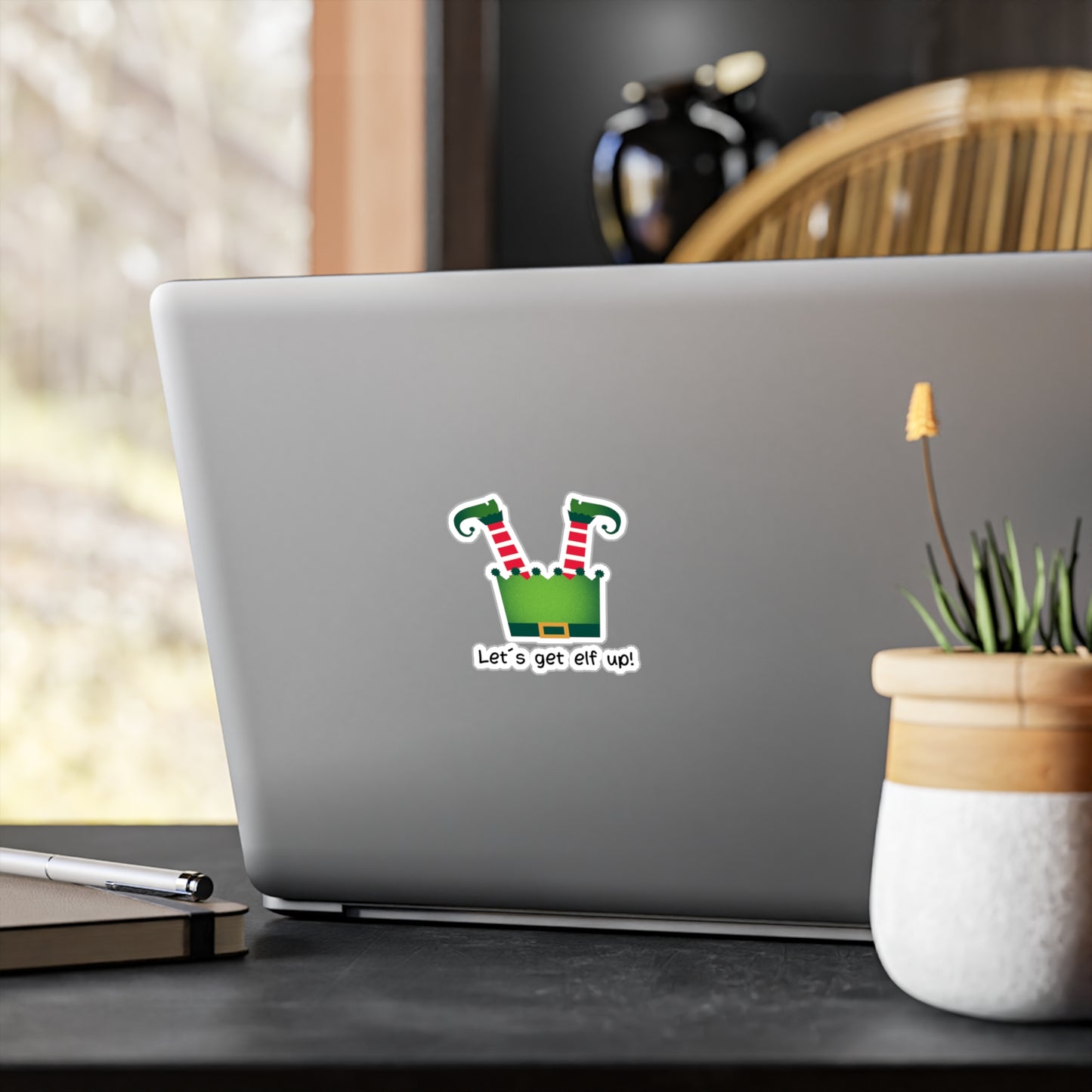 Festive Elf-Themed Kiss-Cut Vinyl Decals - "Let's Get Elf Up!"