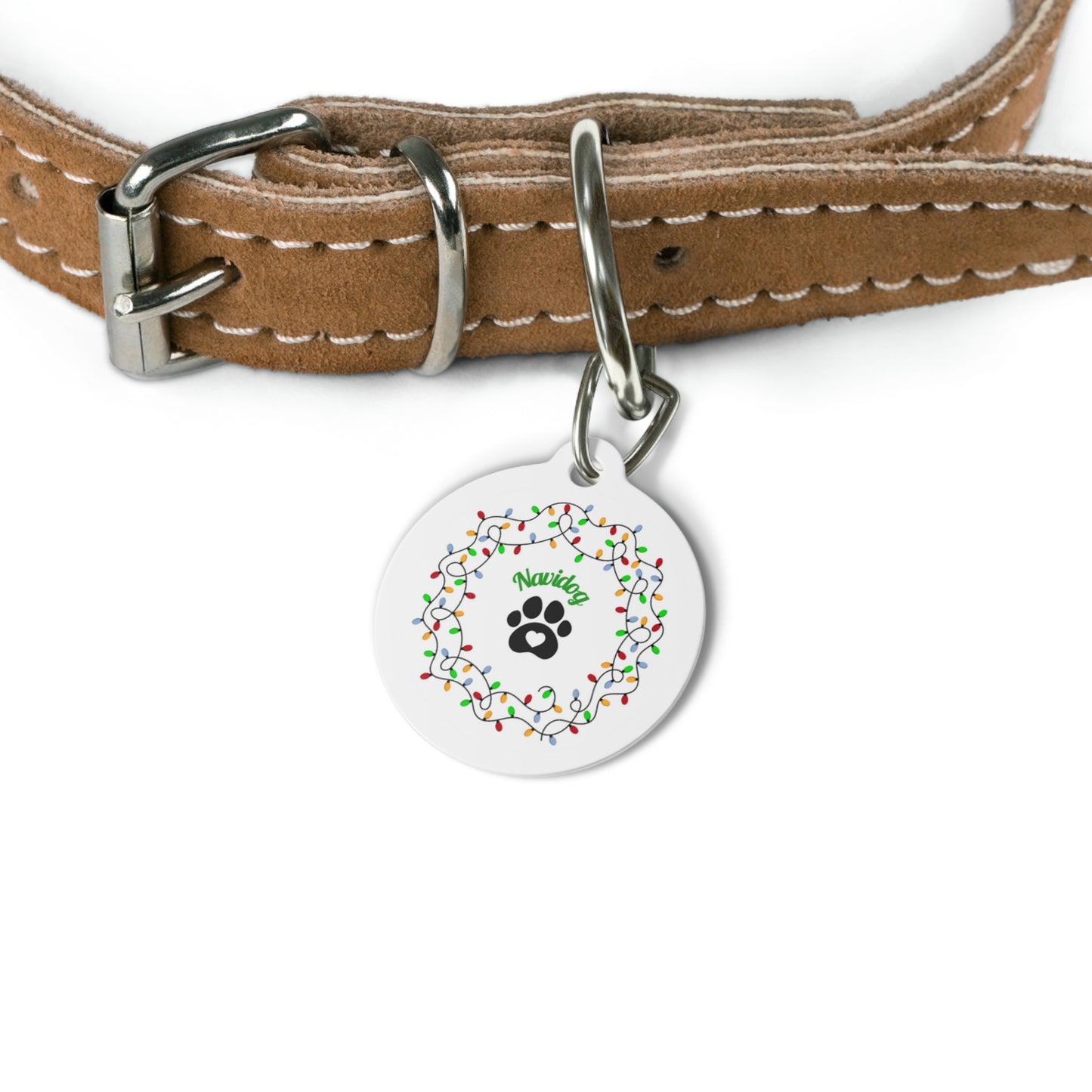 Personalized Navidog Holiday Pet Tag - Festive Paw Print Design