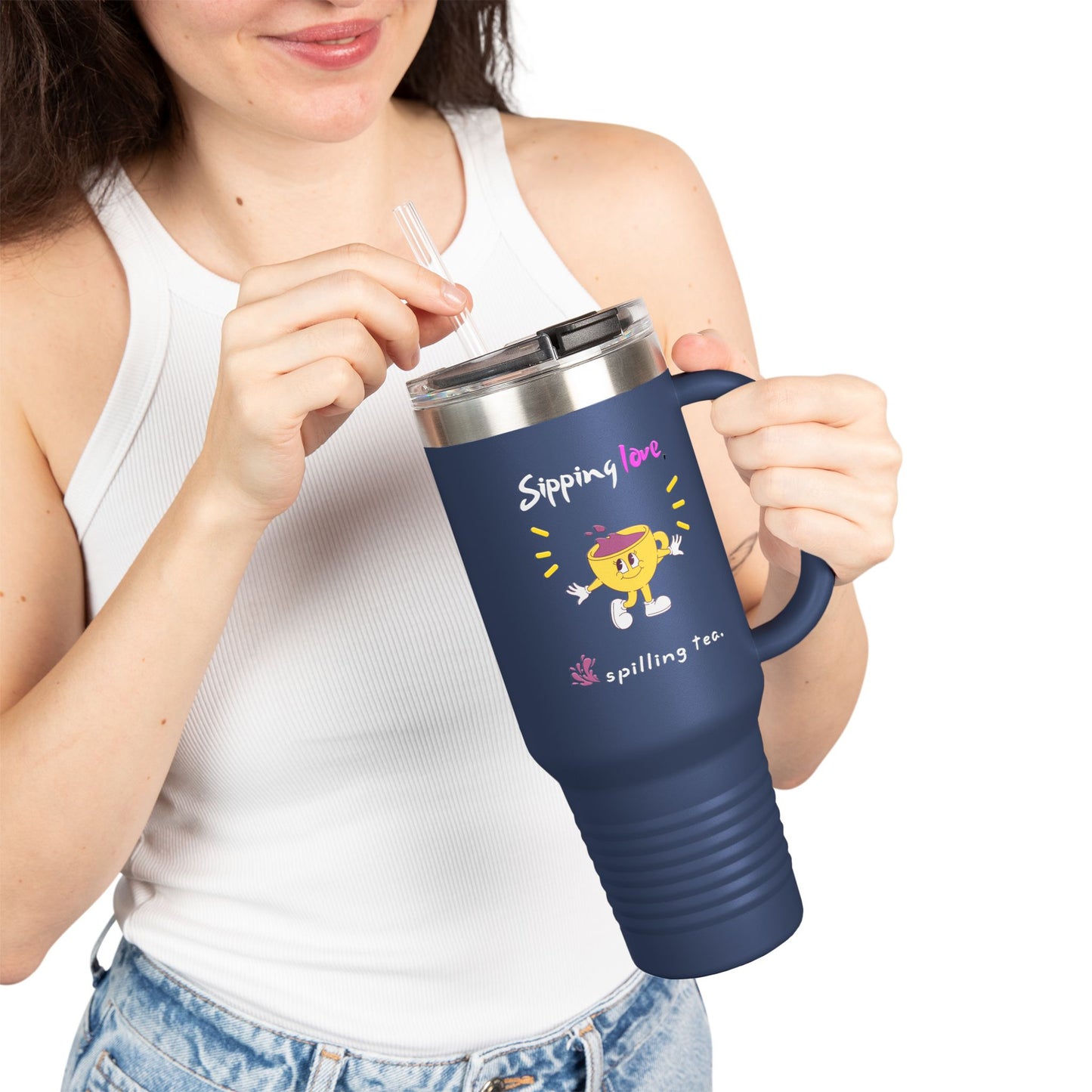 Travel Mug : "Sipping love, spilling tea". Me Version