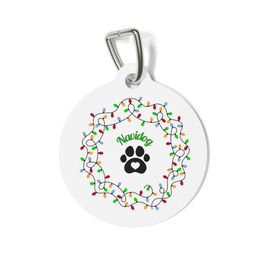 Personalized Navidog Holiday Pet Tag - Festive Paw Print Design