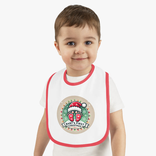 Baby's First Christmas Contrast Trim Bib - Perfect Holiday Gift for Newborns with a SPECIAL GIFT