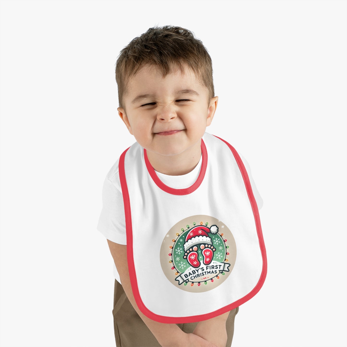 Babero con ribete en contraste para el primer regalo navideño del bebé: regalo perfecto para recién nacidos